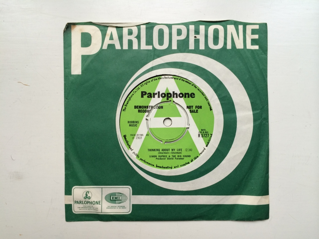 For sale: Simon Dupree and The Big Sound - Thinking About My Life / Velvet And Lace UK 1968 Parlophone | Psych, Pop